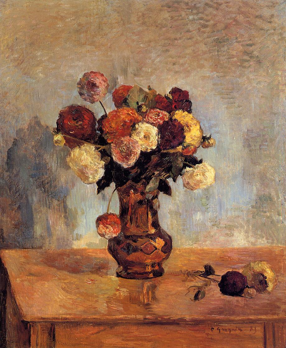 Dahlias in a Copper Vase - Paul Gauguin Painting